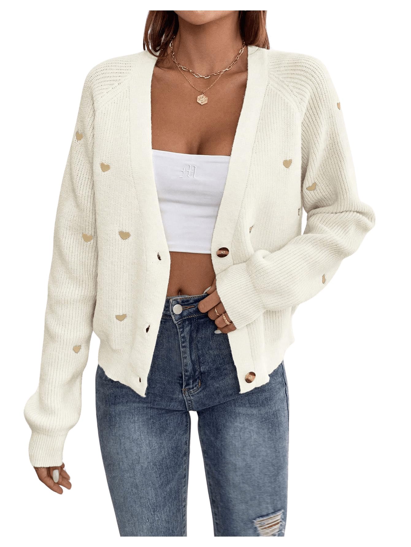 GORGLITTER Strickjacke Für Damen - Eleganter Kapuzenpullover Mit Knöpfen Für Herbst & Winter