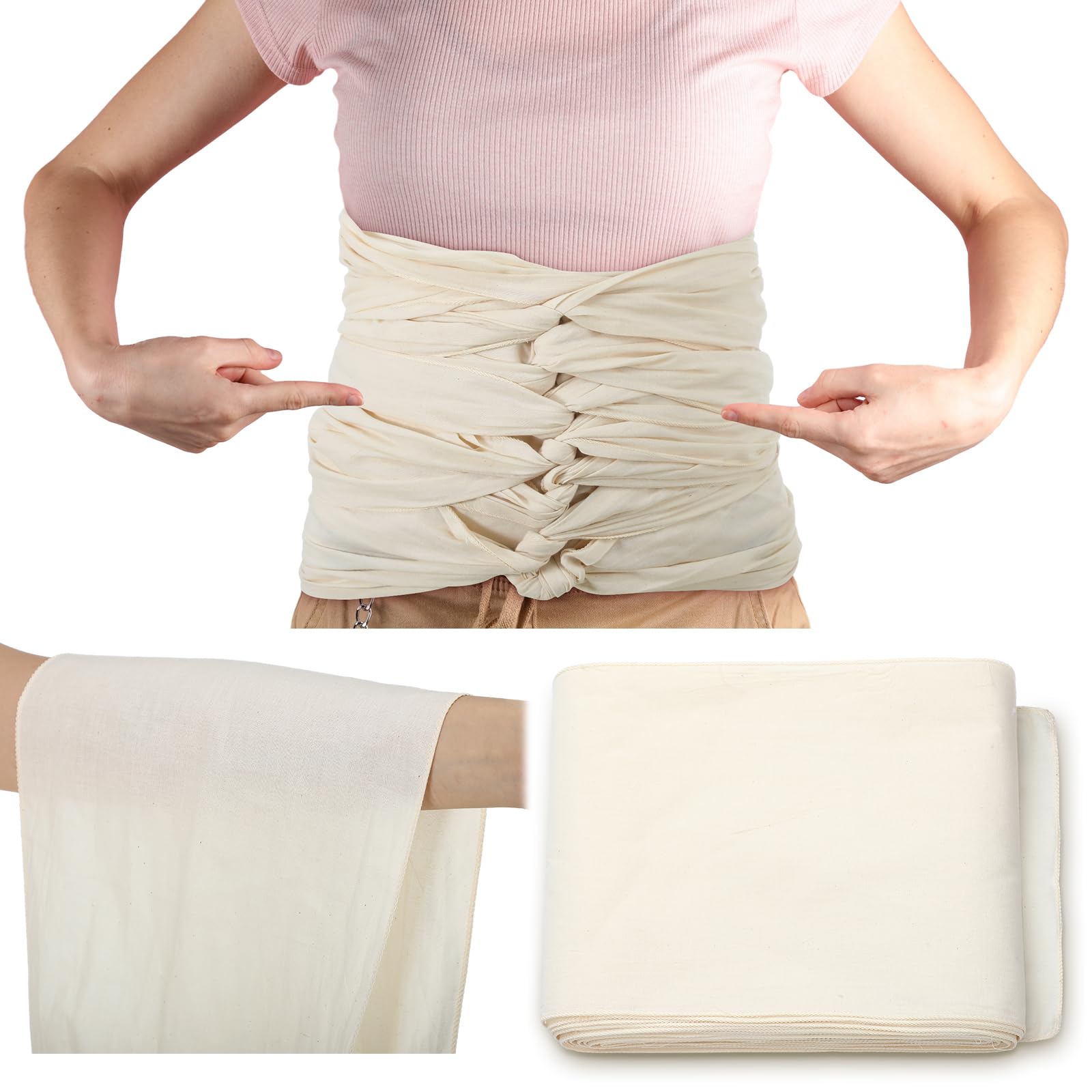 Bengkung Postpartum Belly Binding Wrap Traditional White Unbleached Muslin Cotton Cloth Postpartum Wrap for Women Pregnancy Waist Supply 17 Yards Long(Locked Edge)