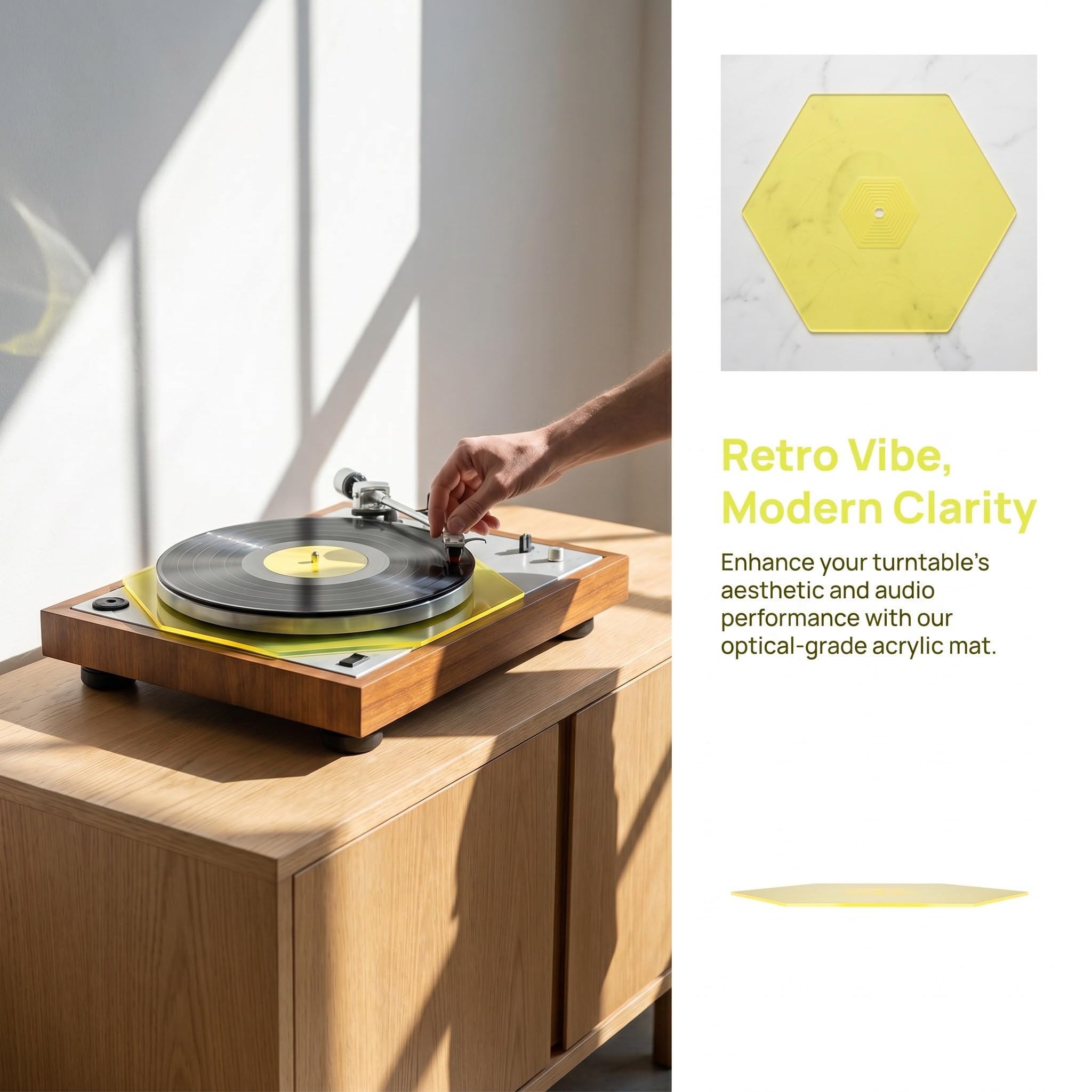 OUNONA Alfombrilla acrílica Naranja para Tocadiscos, Alfombrilla Antideslizante para Plato de Tocadiscos de Vinilo Vintage de 11,8", Reduce el Ruido y los Sonidos de la estática y el Polvo,