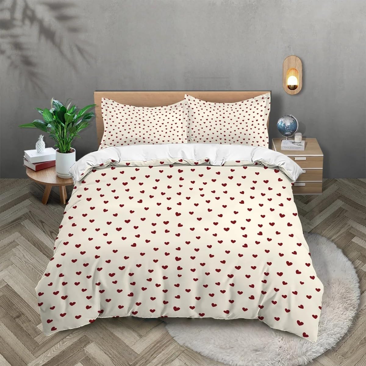 Parure de lit blanche motif cœur rouge 260x240 pour envelopper vos enfants de douceur