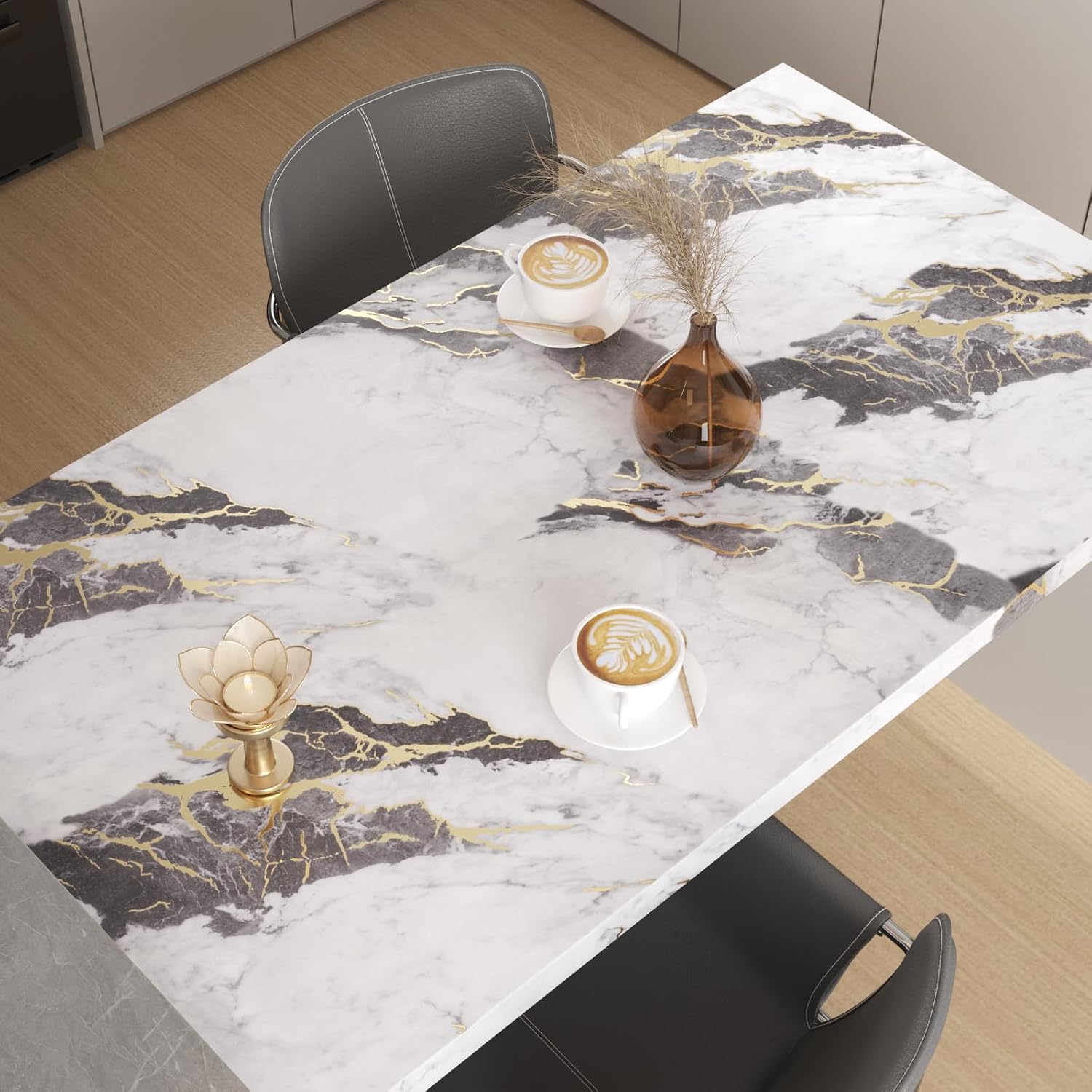 Thick Marble Wallpaper Peel and Stick Countertops Black/White/Gold Marble Contact Paper for Countertops Vinyl Wrap Waterproof Self Adhesive Cabinet Wallpaper for Kitchen Bathroom 15.7"x118"