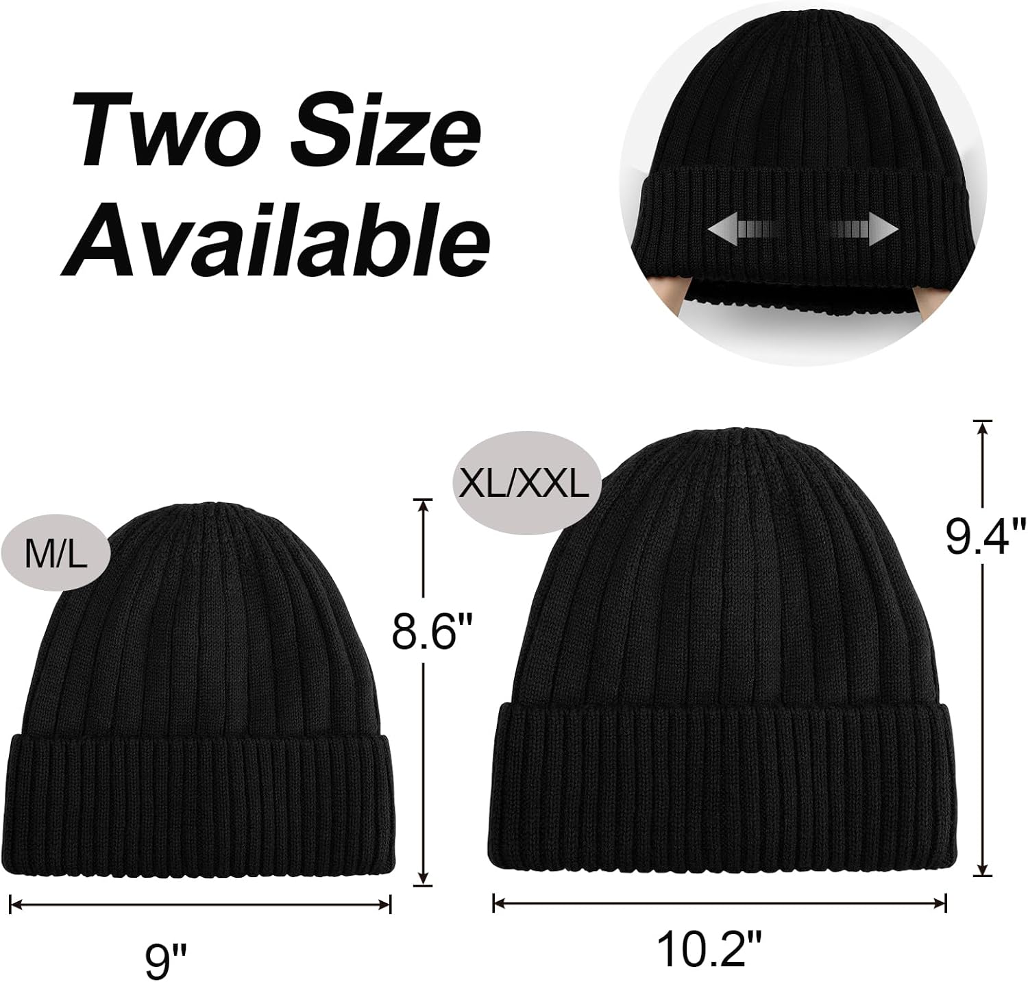 M/L/XL/XXL Wool Cuff Beanie for Men Women, Fleece Lined Warm Winter Hats Knit Skull Cap for Big Head - Image 5
