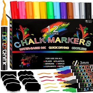 talifoca 12 Kreidestifte für Fenster Tafel - 6mm Kreidemarker Fensterstifte Abwaschbar, Flüssigkreide Bunt, Glasmalstifte Kinder