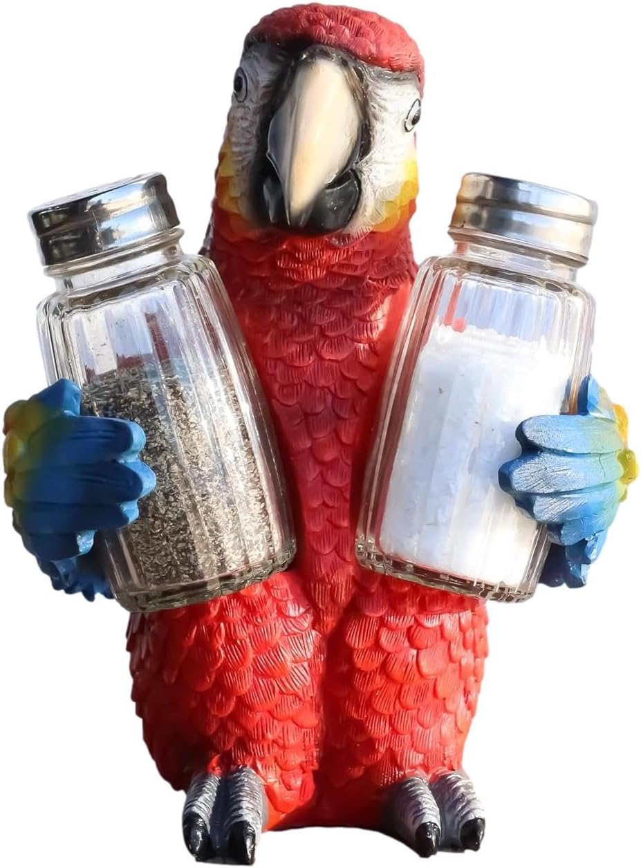 Ebros Tropical Rainforest Rio Green Military Macaw Parrot Bird Salt And Pepper Shakers Holder Figurine Set 6.75"H Nautical Table Decore or Decorations For Spice Racks Holders Organizers Home & Kitchen