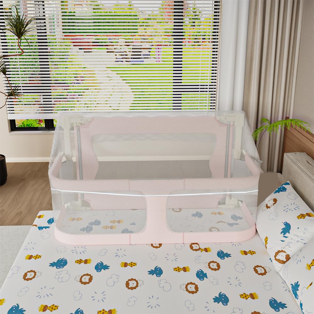 Kedia 1 reja para cuna, valla plegable, riel de cama, barrera de protección para cama infantil para niños, cuna, protección contra caídas (rosa-120 x 50 x 105 cm)