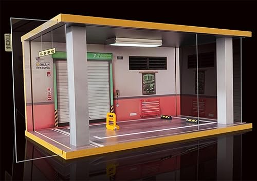 Miniatura 10 de Vitrina para autos fundidos a presión 118, vitrina acrílica para motocicleta de juguete a escala 112 con iluminación LED, Route 66-3 lado abierto