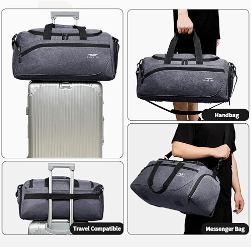 Miniatura 6 de FIORETTO Bolsa deportiva de gimnasio para hombre de 35 L con bolsillo húmedo y compartimento para zapatos bolsa de viaje con correa acolchada
