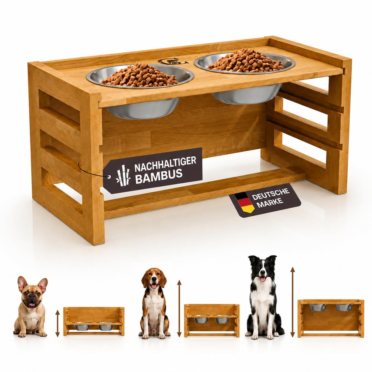 Hundenapf erhöht - Für Kleine Mittlere Große Hunde ergonomische Fresshaltung, Premium Futterstation Hund entlastet Wirbelsäule und Nacken, erhöhter Futternapf Hund