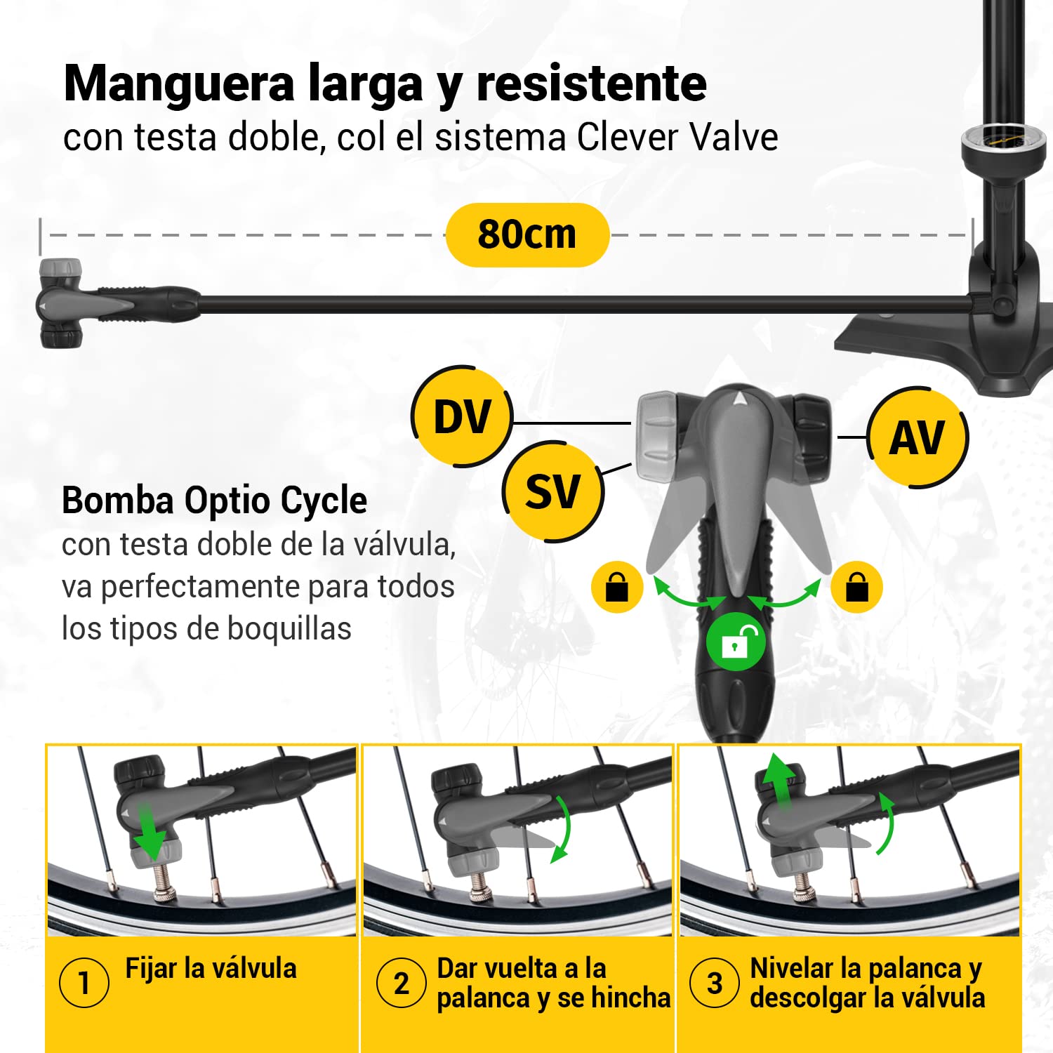 Bomba de Pie para Bicicleta – Inflador con Manómetro hasta 11 Bar / 160 PSI | Bomba Bicicleta de Pie para Presta y Schrader | Hinchador Bici Manual para MTB, E-Bike y Carretera