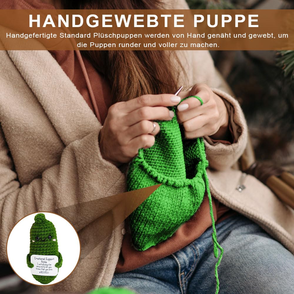 LATRAT Pocket Hug Positive Ziemniak, Creative Knitted Wool Potato Doll, prezent motywacyjny dla przyjaciół, na imprezę, jako zachęta, zielony ogórek sałatkowy
