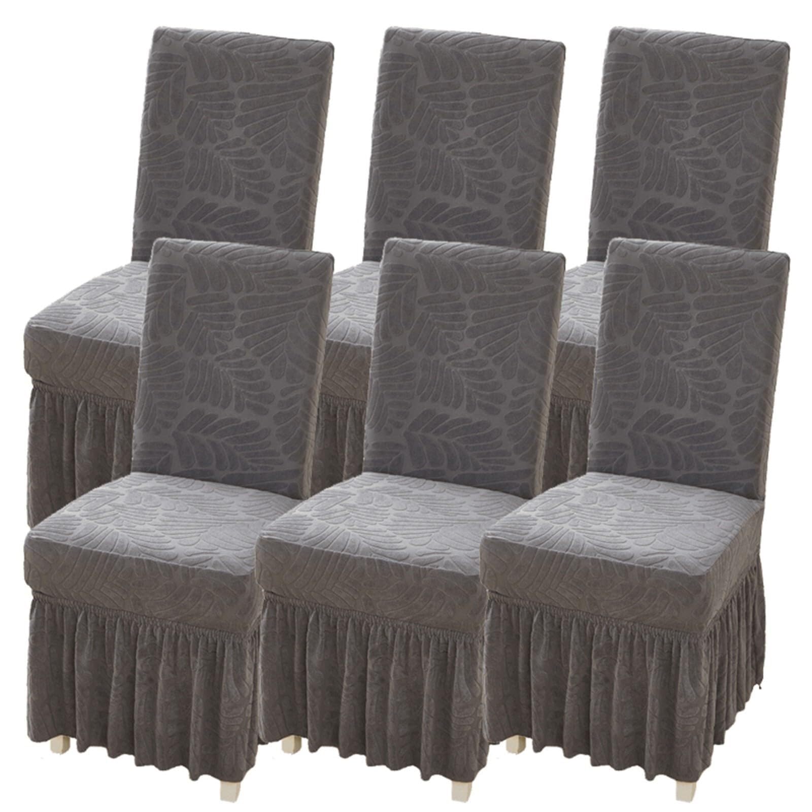 NMVAWIPT Dining Chair Covers With Long Skirt, Stretch Removable Slipcovers For Room Kitchen Wedding Party Banquet(#4,6 Set)