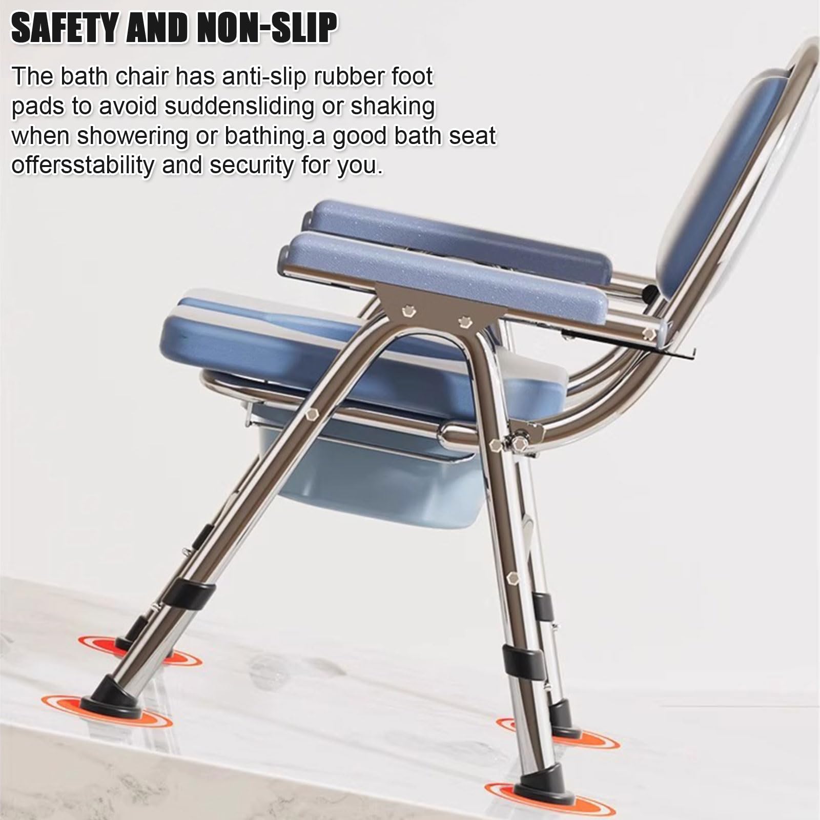 Silla de baño Plegable con Inodoro, Silla de Ducha, Taburete de baño Antideslizante con Asas y Respaldo for Embarazadas y Personas Mayores, Altura Fija.(4 Level Height Adjustable)