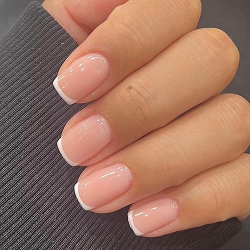 Modelones Extra Short Press on Nails, French Tips Squoval Fake