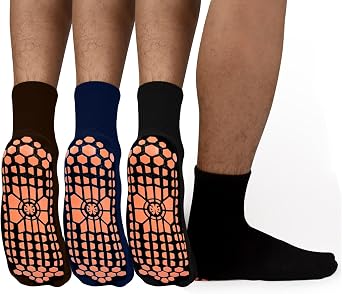 ELUTONG Men Non Slip Sticky Grips Socks 3 Pairs Tile Wood Floors Anti-Skid Workout Yoga Pilates Hospital Slipper Socks