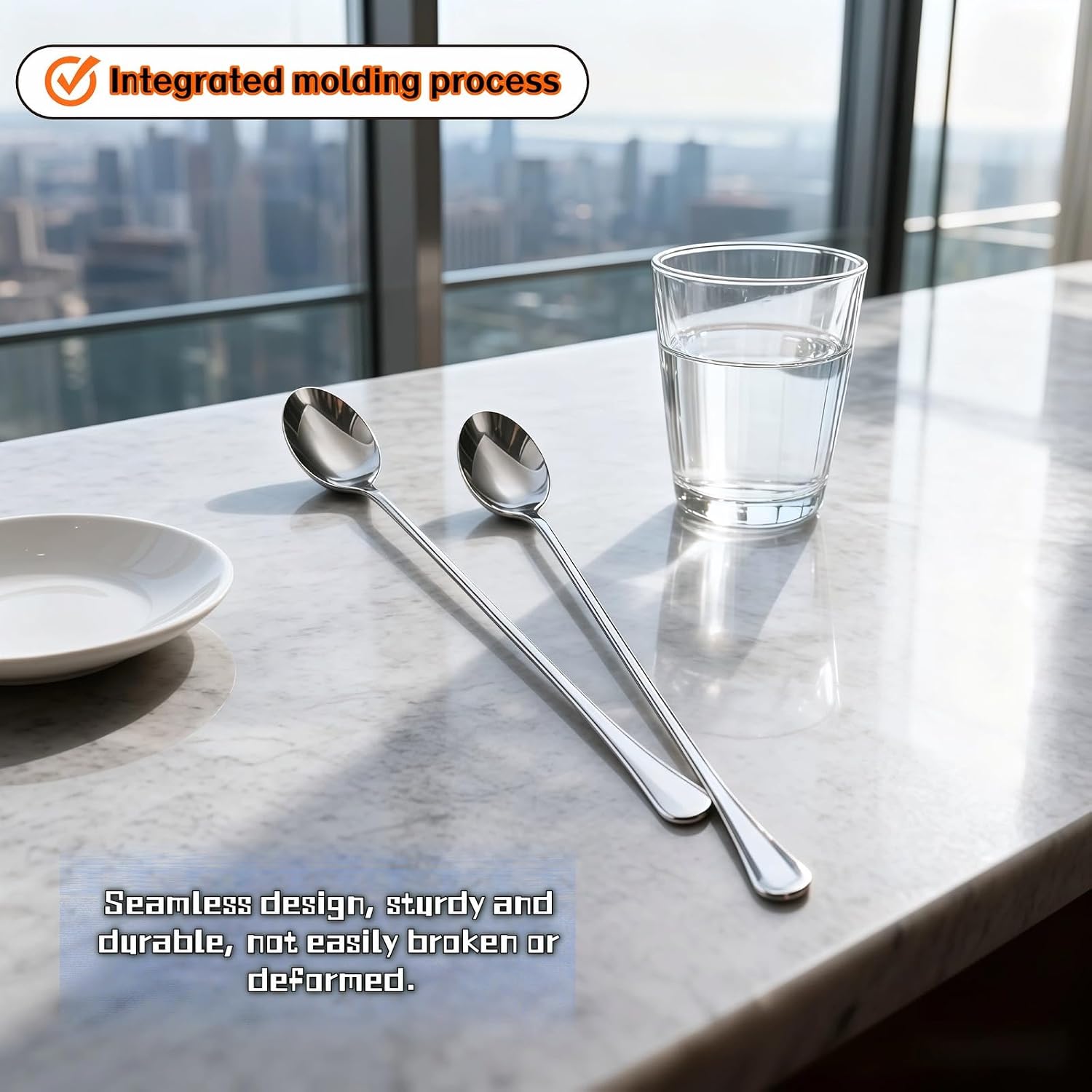 9.5 Inch Long Handle Stainless Steel Spoon - 2-Pack Ice Tea Spoon, Coffee Stirrer, Cocktail Mixing Spoon & Ice Cream Scoop, Dishwasher Safe, Ergonomic Thick Handle for Home, Bar & Parties