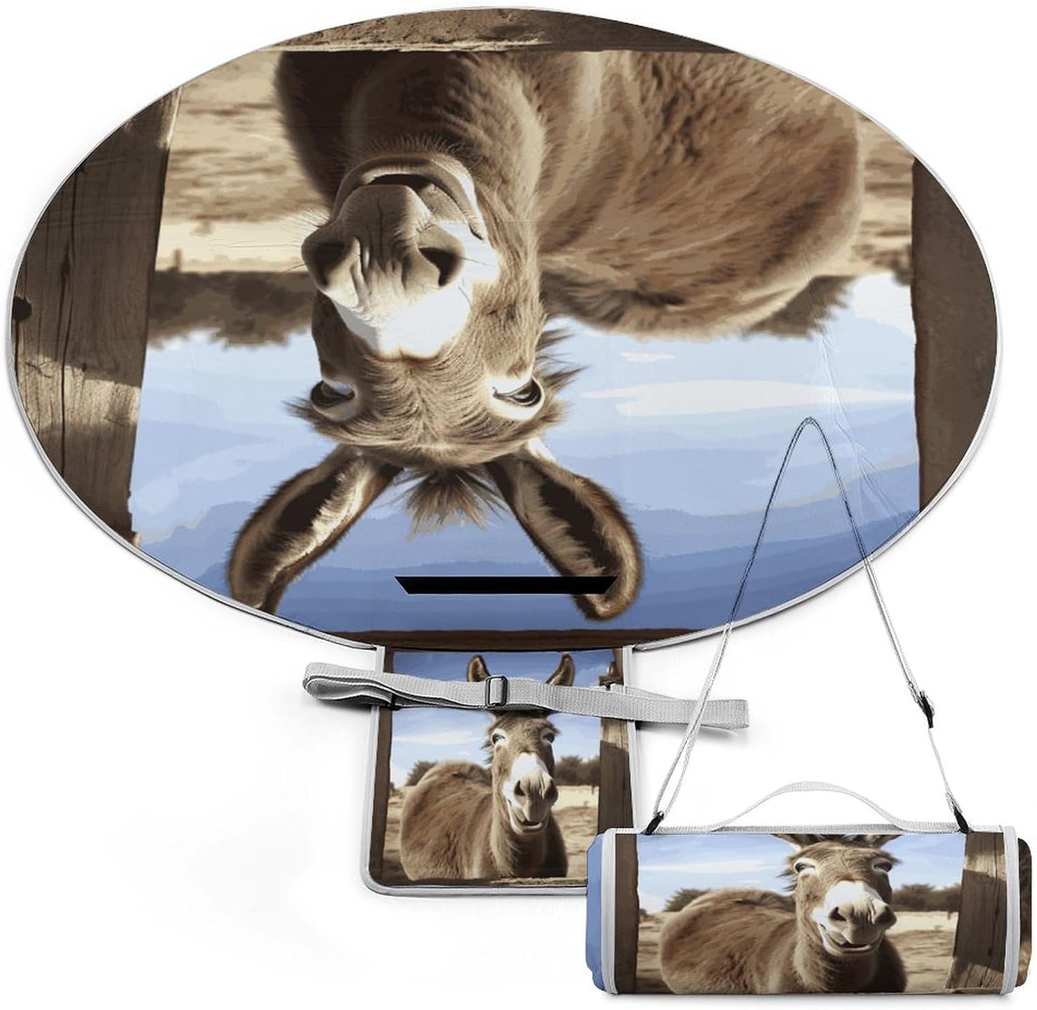Funny Donkey Picnic Mat Lightweight Waterproof Picnic Blankets Extra Large Picnic Outdoor Blankets Foldable Sandproof Beach Blanket for Park Beach Camping Courtyard 58.3''x58.3''