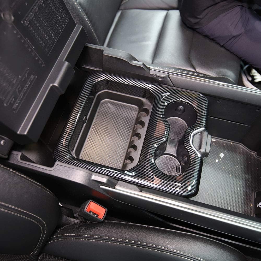 Korlot Carbon Fiber Style Center Console Front Armrest Cup Holder Cover Trim Accessories for Dodge Ram 1500 2500 3500 2019-2026 (Model A)