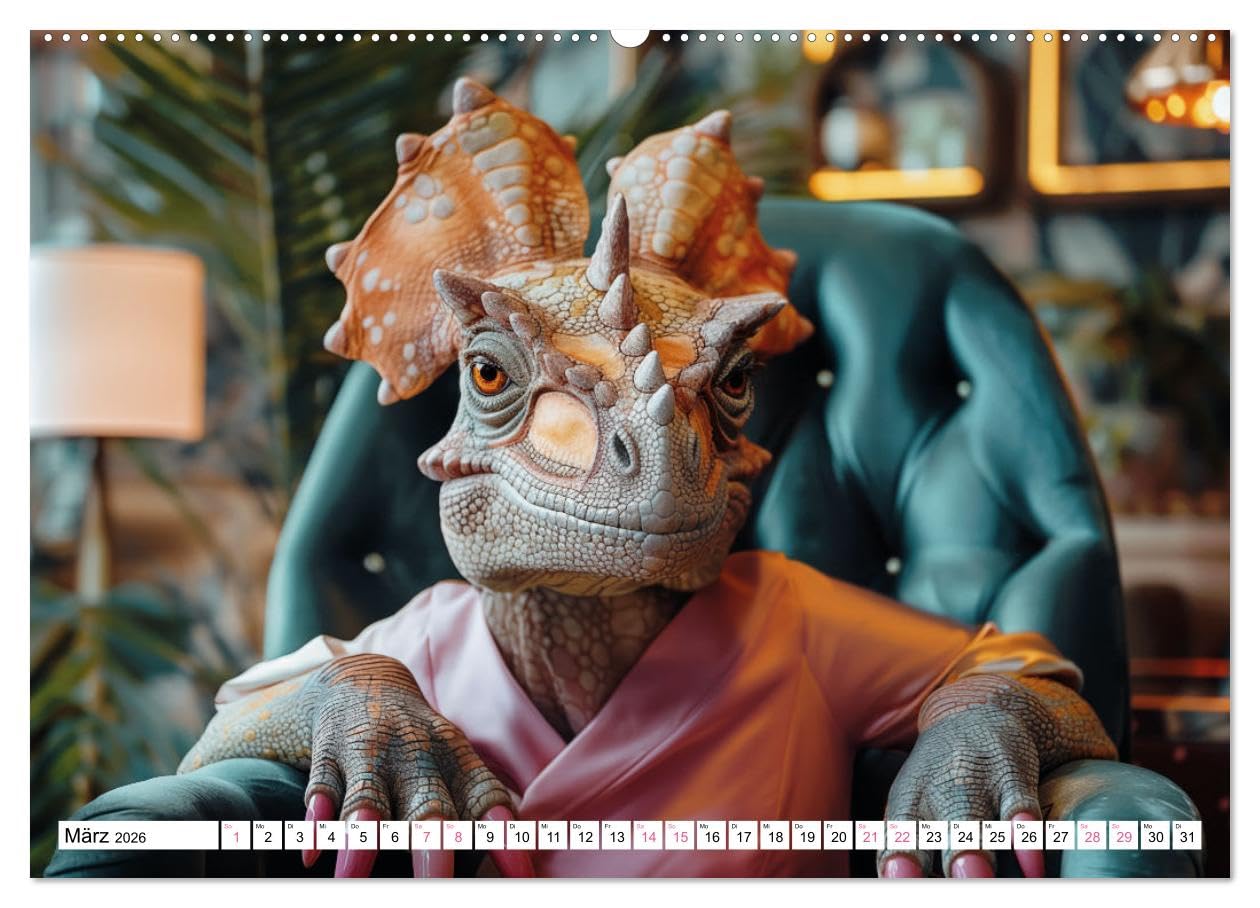 Reiche Dinos. Sie leben – im Luxus. (hochwertiger Premium Wandkalender 2026 DIN A2 quer), Kunstdruck in Hochglanz: Was wäre, wenn Dinos nie ausgestorben wären? (CALVENDO Tiere)