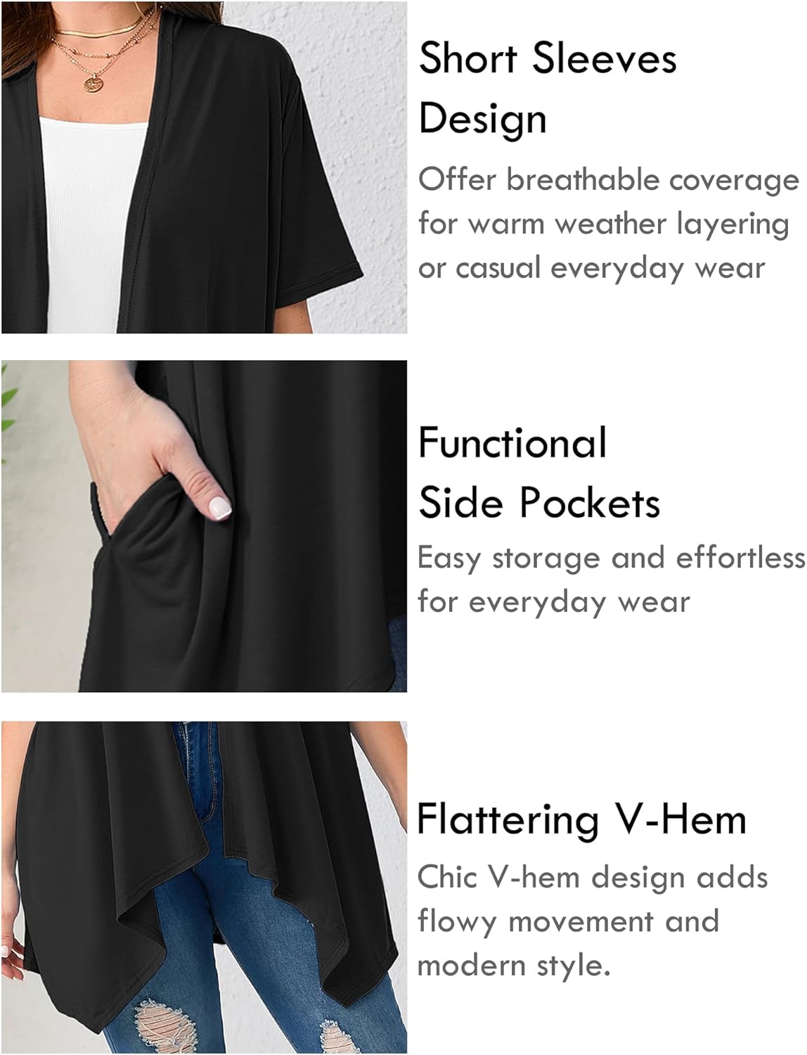 AusLook Women's Plus Size Lightweight Open Front Short Sleeve Cardigan Cover Ups Shrugs Shawls and Wraps Kimono Jacket Coat - Image 6