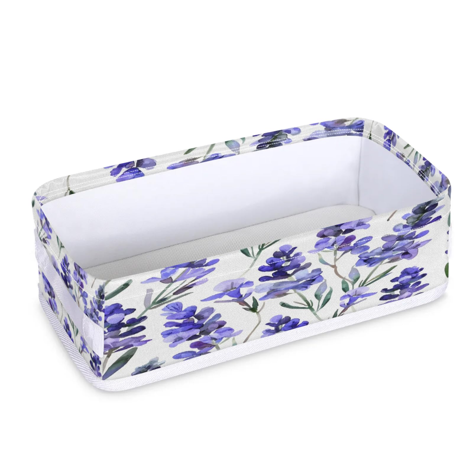 Tablerazzi Toilet Tank Topper Paper Basket with Handle, Lavender Purple Summer Bathroom Storage Basket for Organizing, Small Fabric Storage Bins for Bathroom Decor