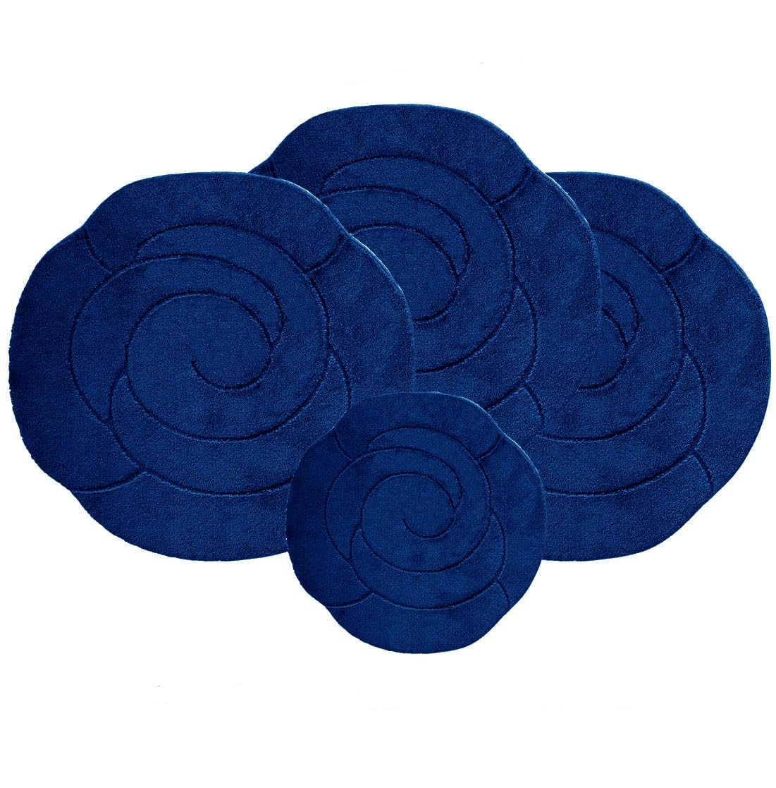 emmahome ROMANY GYPSY CARAVAN MICROFIBER WASHABLE MATS 4pcs SET, 100x100cm - 18mm THICKNESS, Flower Bloom (Navy) โ image 1