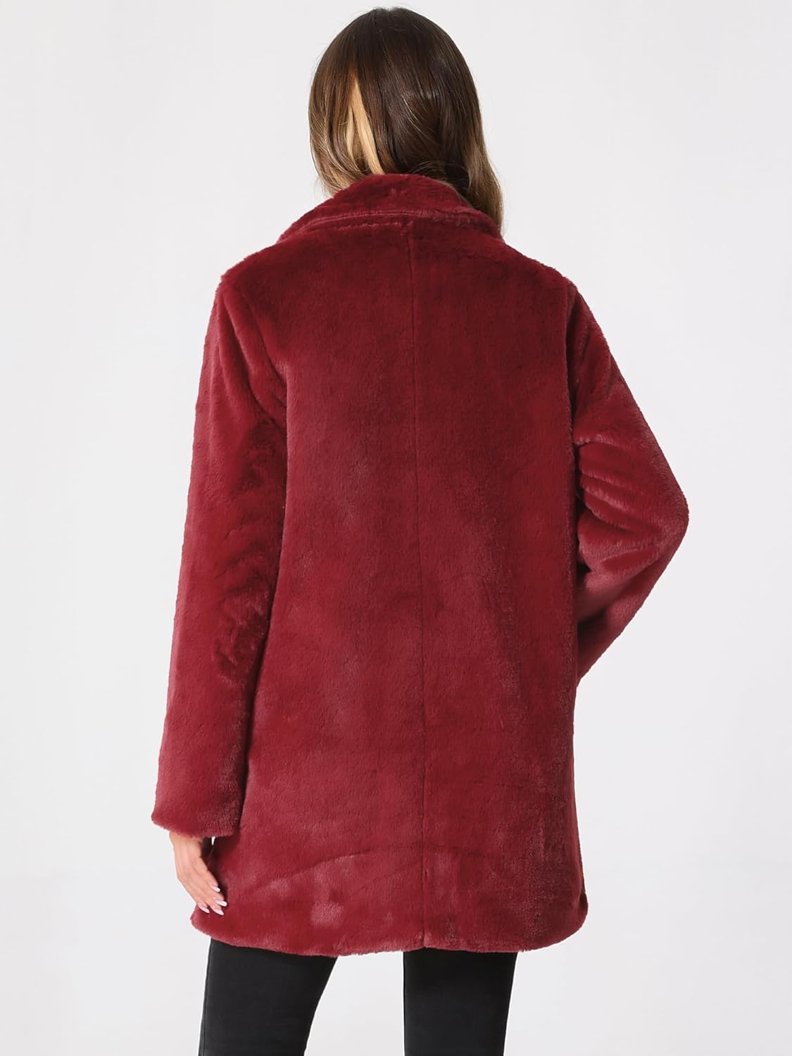 Allegra K Women's Faux Fur Coat Lapel Warm Overcoat Winter Open Front Casual Long Fluffy Jackets - Image 5
