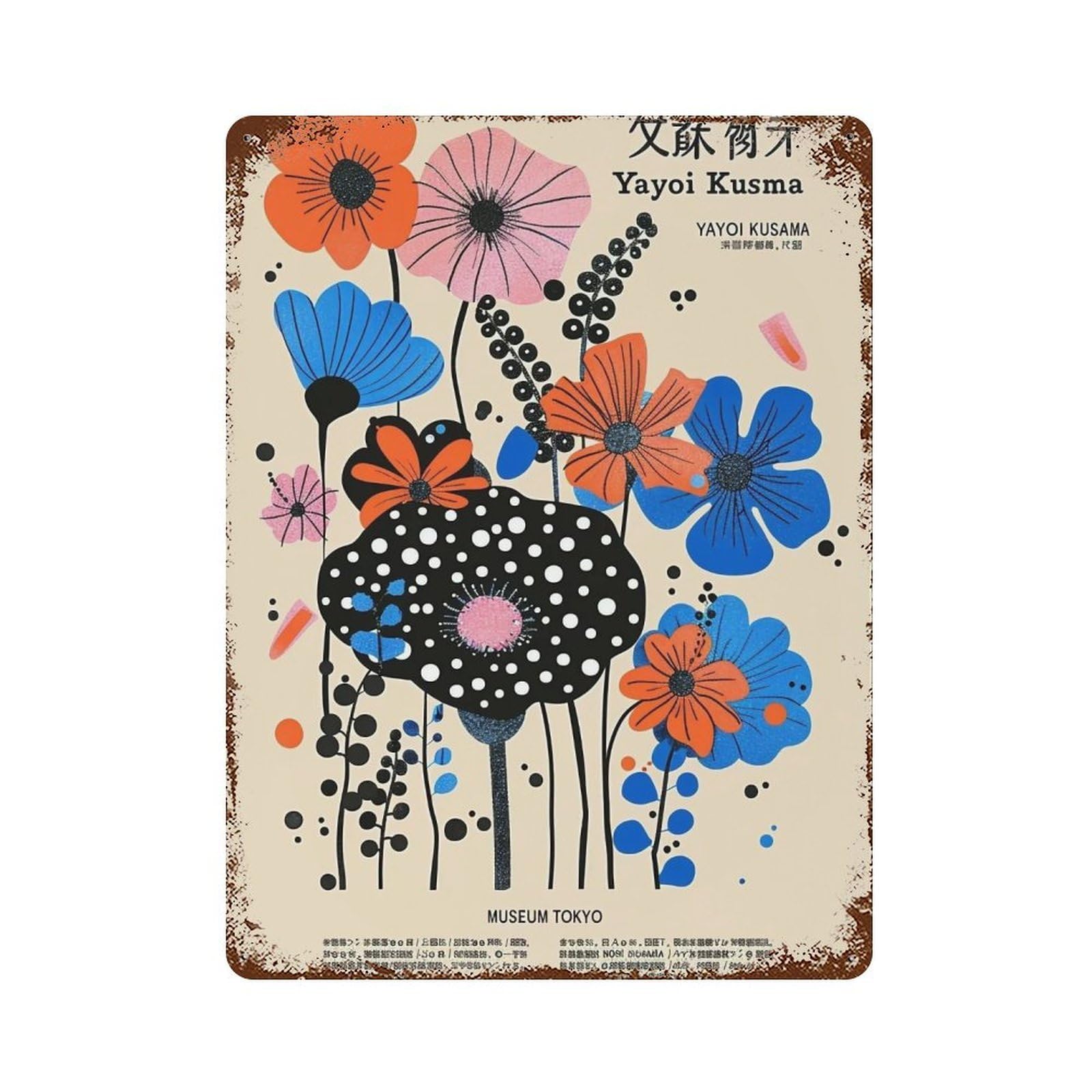 YHGERTKU Yayoi Kusama Flower 02 Wall Art Retro Iron Vintage Metal Tin Sign Poster Modern Decor for Living Rooms Gift 40x30cm