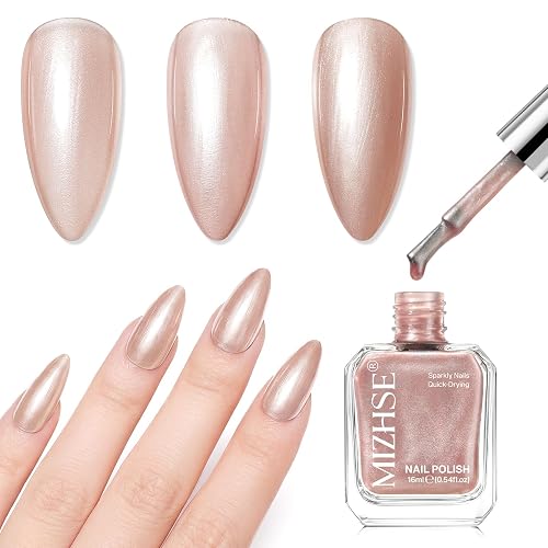 MIZHSE Champagne Rose Gold Pearl Nail Polish, Quick Dry Shimmer