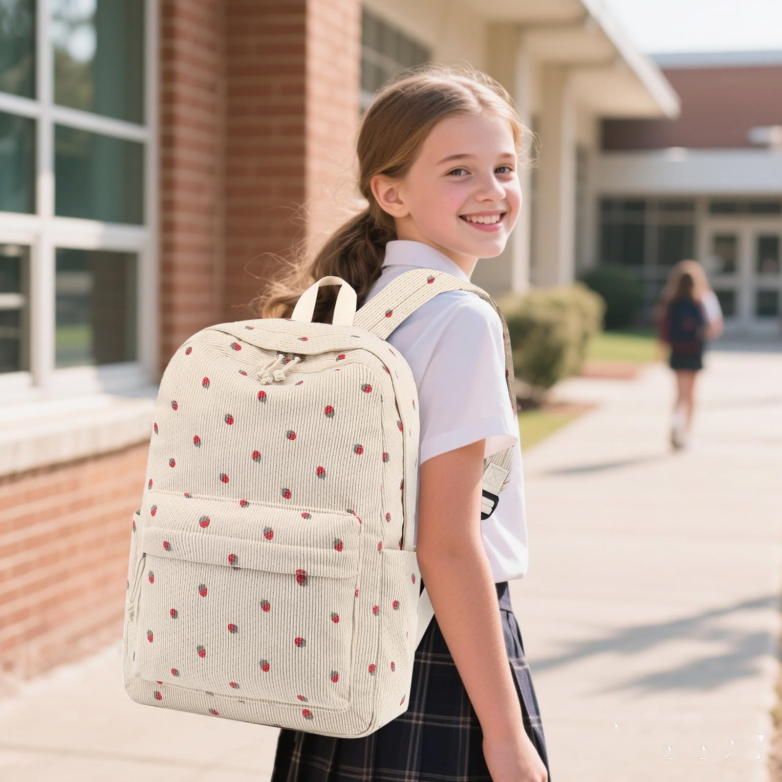 LEDAOU Rucksack für Teenager Mädchen Schulrucksack große Büchertaschen Grundschule High School Cord leichte Laptop-Taschen für Mädchen Frauen Casual Travel Daypacks (Cord Erdbeerbein)