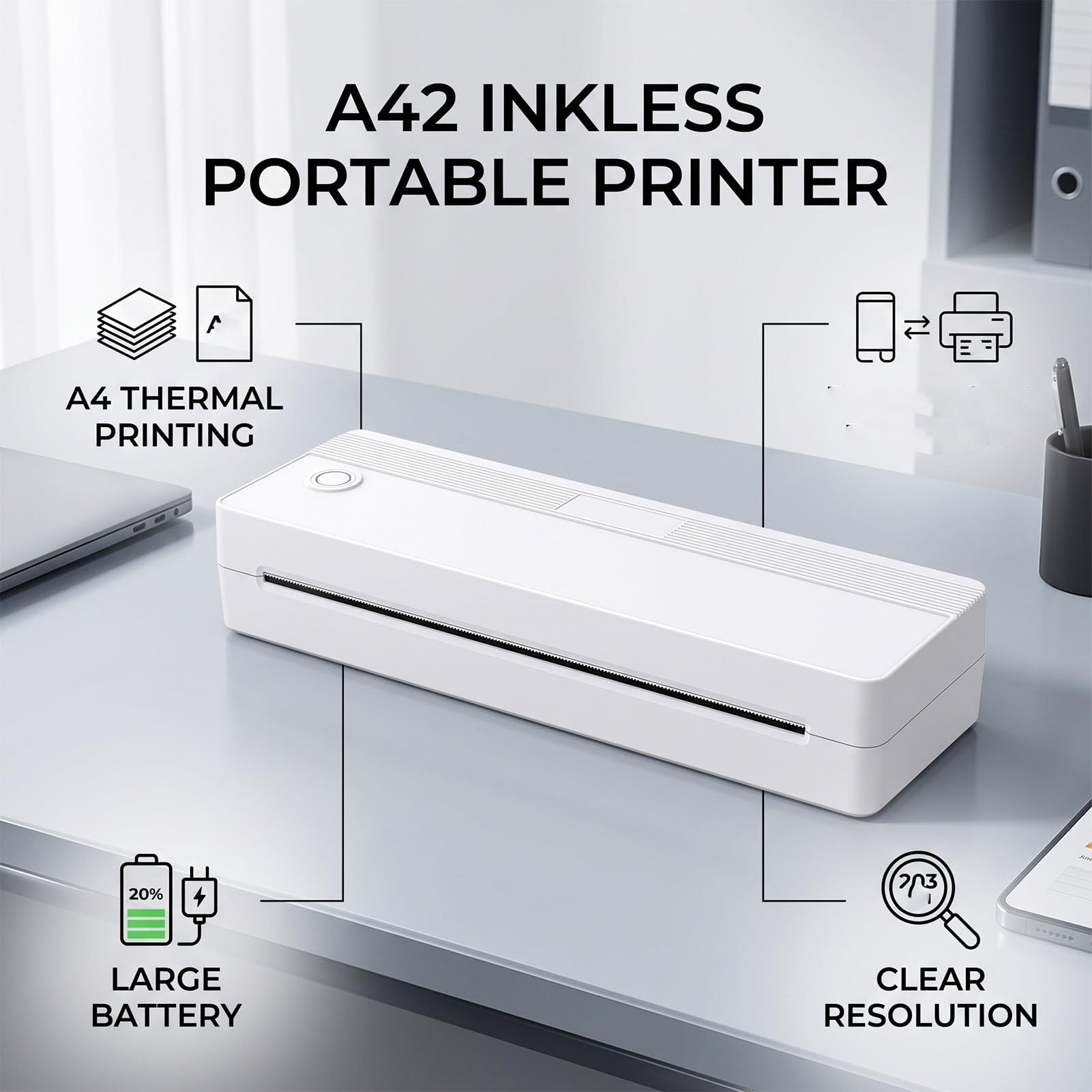 Akozon A42 A4 Imprimante Thermique 203DPI