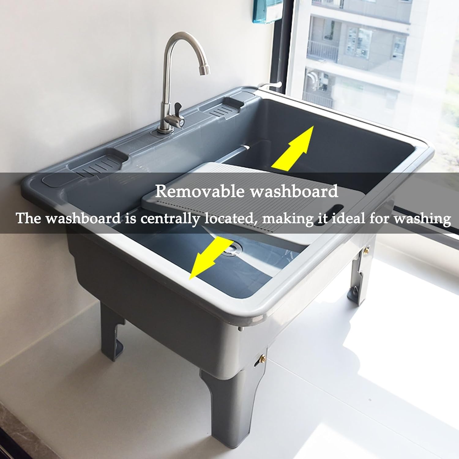 Portable Sink,Freestanding Utility Sink With Faucet & Washboard - All-in-One Laundry Tub For Basement, Garage,Drain Kit Included(80cm)