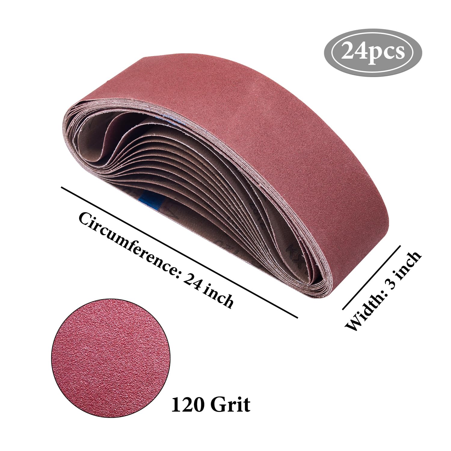 24 correas de lijado de 3 x 24 pulgadas, correas de lijado de banda de grano 120, correas de lijado de óxido de aluminio de 3 x 24 pulgadas para lijadora de banda (3 x 24 pulgadas, grano 120)
