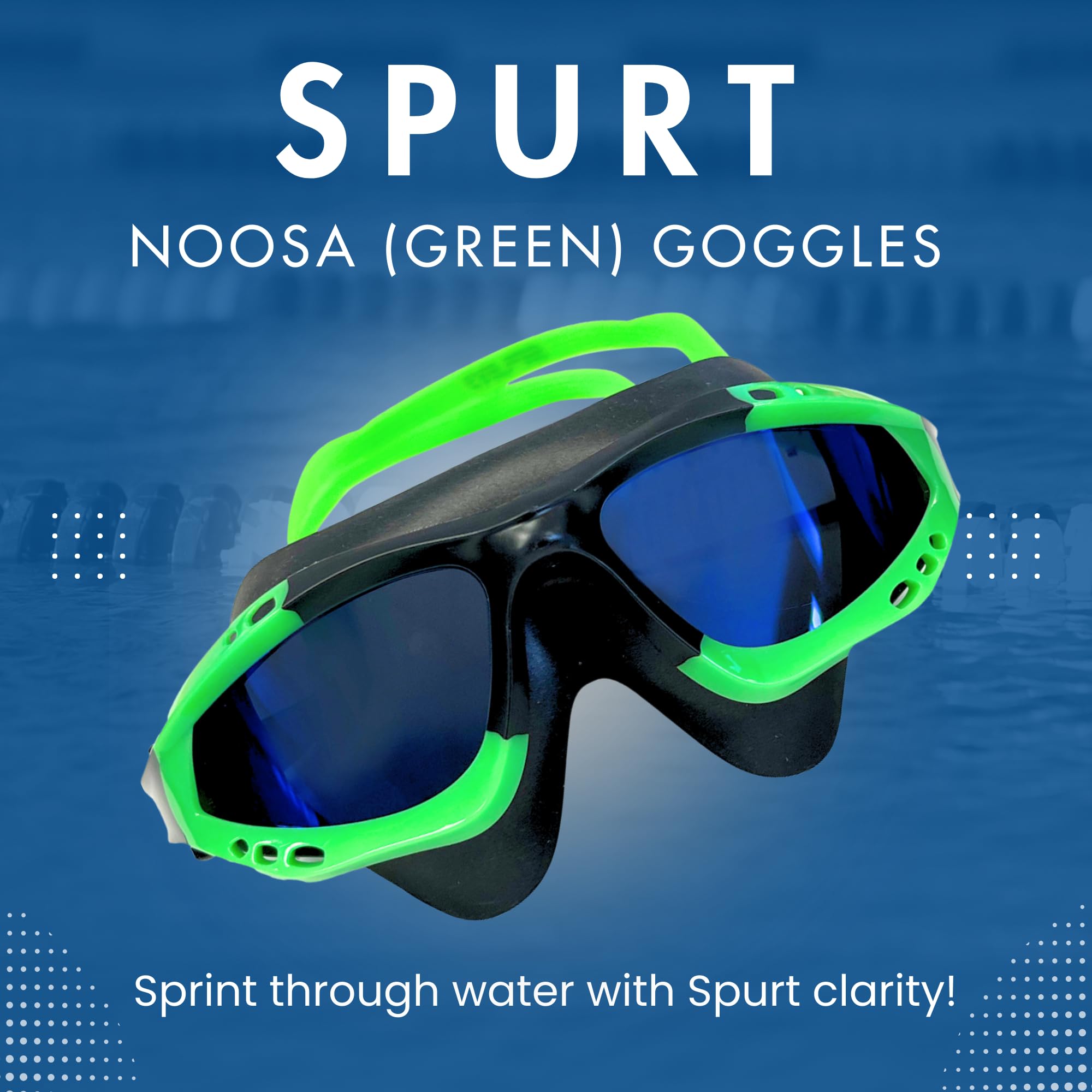 SPURT Noosa Green Anti-Fog UV Protected Swim Goggles, Swimming Goggles with Durable Silicone Build with Mirror Lens - Image 2