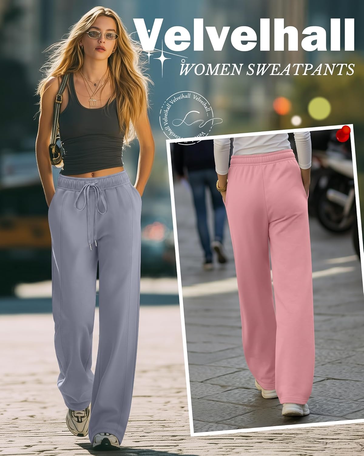 4 Pack Women's Wide Leg Sweatpants, Baggy Straight Elastic Waist Drawstring Multipack Lounge Trousers with Pockets - Image 4