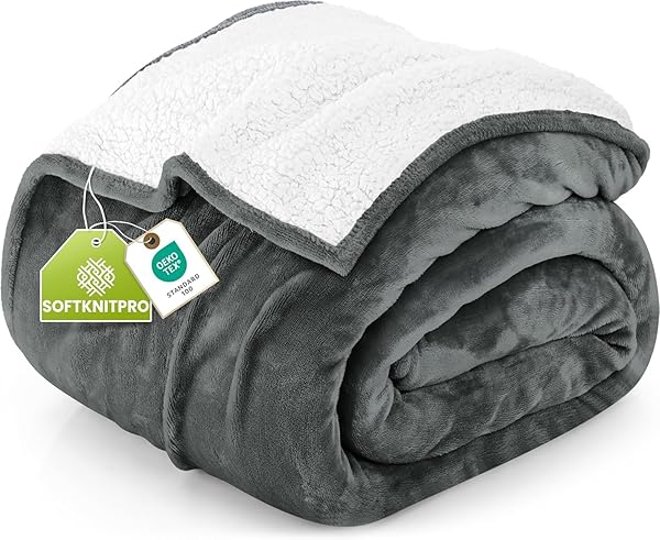 Utopia Bedding Sherpa Blanket Twin Size (Grey, 60x80 Inches) - Soft Lightweight Plush Fleece Reversible Winter Blanket for Bed, Sofa, Couch, Camping and Travel