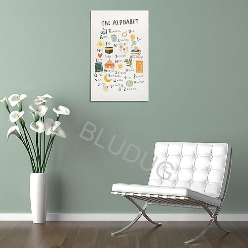 Miniatura 5 de BLUDUG Impresión del alfabeto islámico para niños, arte de pared para niños, regalo Eid para niños, regalo de Eid, pintura en lienzo para