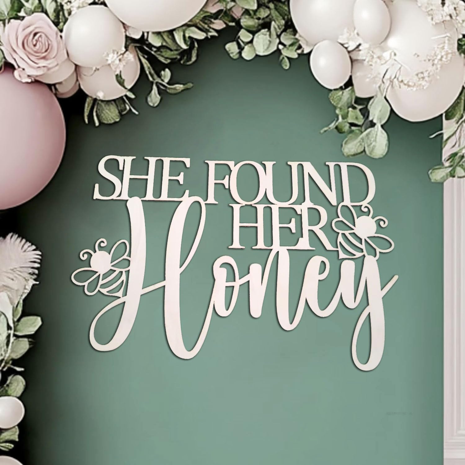 Photo 1 of Wooden She Found Her Honey Sign for Backdrop,Bee Bridal Shower Decorations for Bee-themed Wedding Bridal Shower Engagement Bachelorette Party Supplies(17.32×11.81 in)