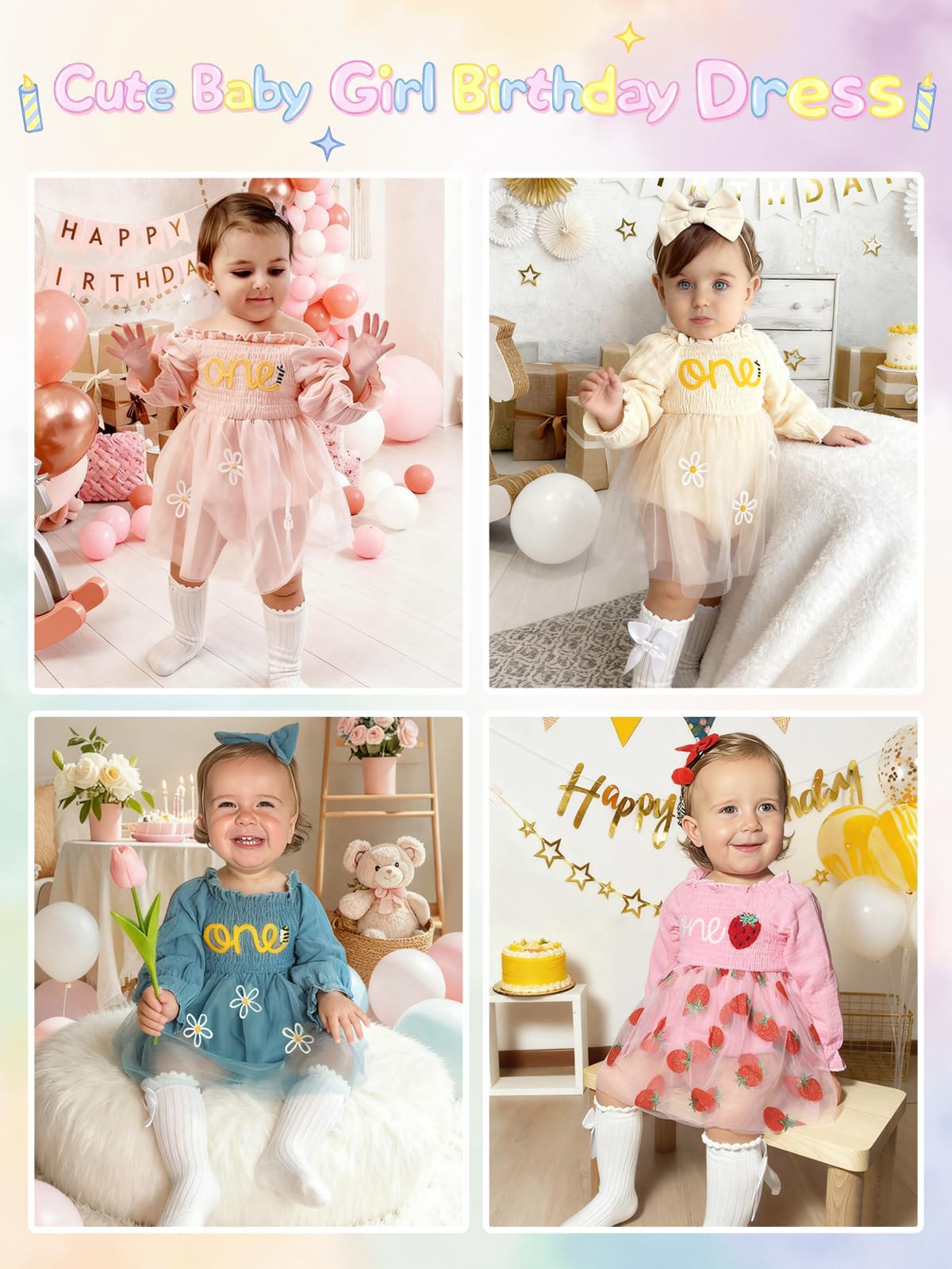 Miipat Bambina 1 ° Compleanno Abito Tulle Manica Lunga Neonata Romper Torta Smash Vestito Bimba Primo Compleanno Fotografia Vestiti Abbigliamento con Fascia Testa e Calzini