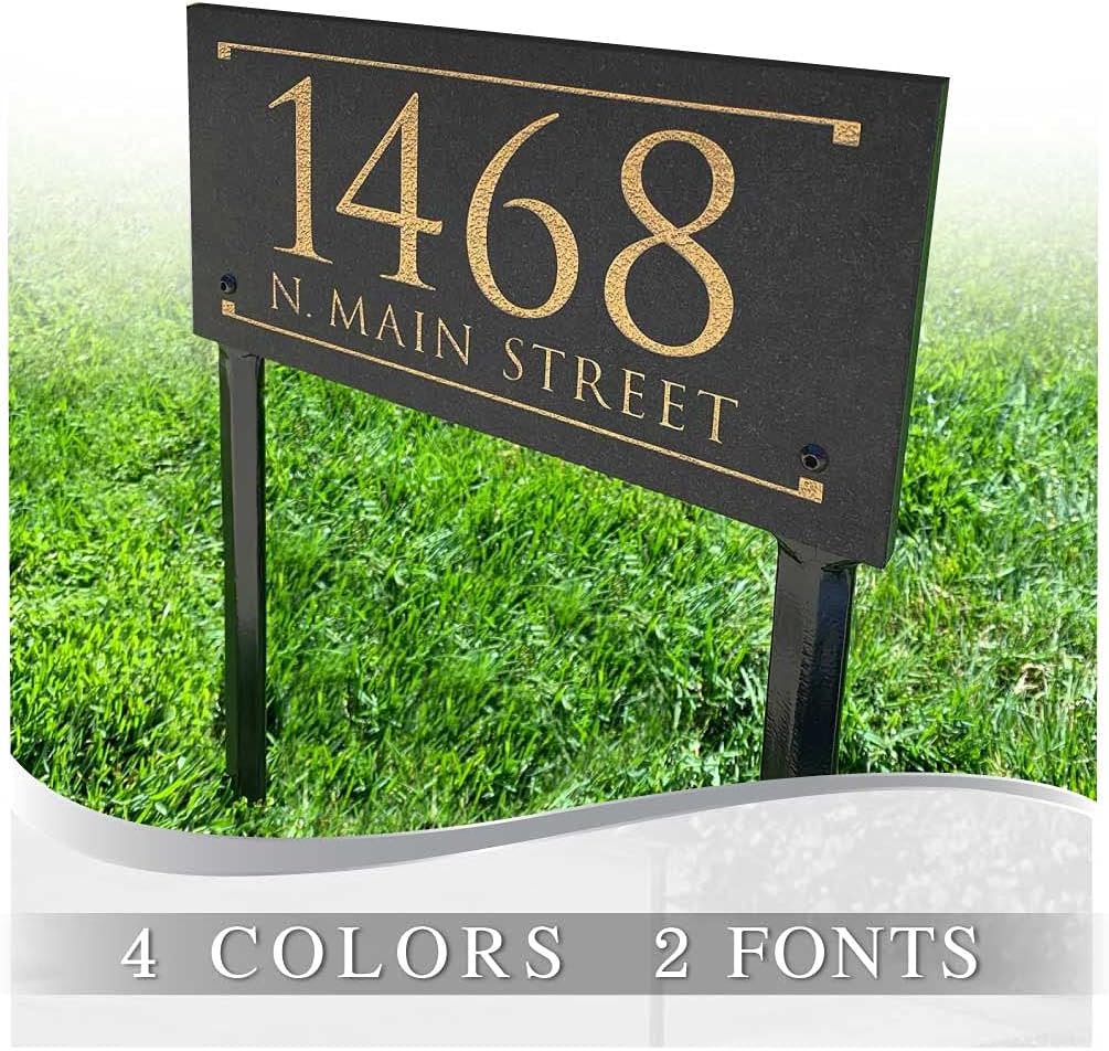 LAWN MOUNTED Stone Address Plaque With Engraved Numbers. Address Sign Made from solid, real stone.
