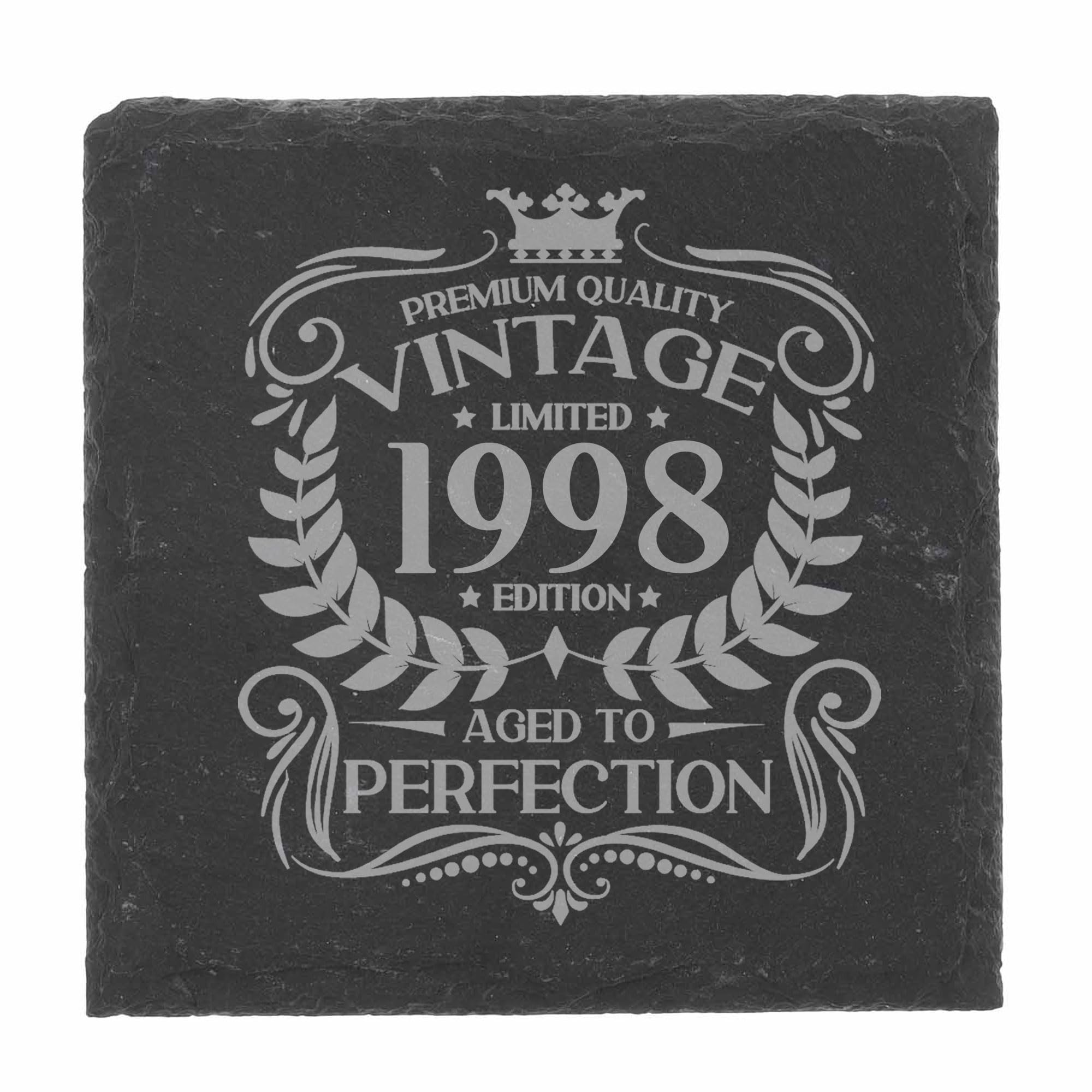 28th Birthday Gift for Men Vintage 1998 Aged to Perfection Engraved Slate Coaster Present for 28 Year Old Etched Natural Slate Placemat (Square Slate) โ image 1