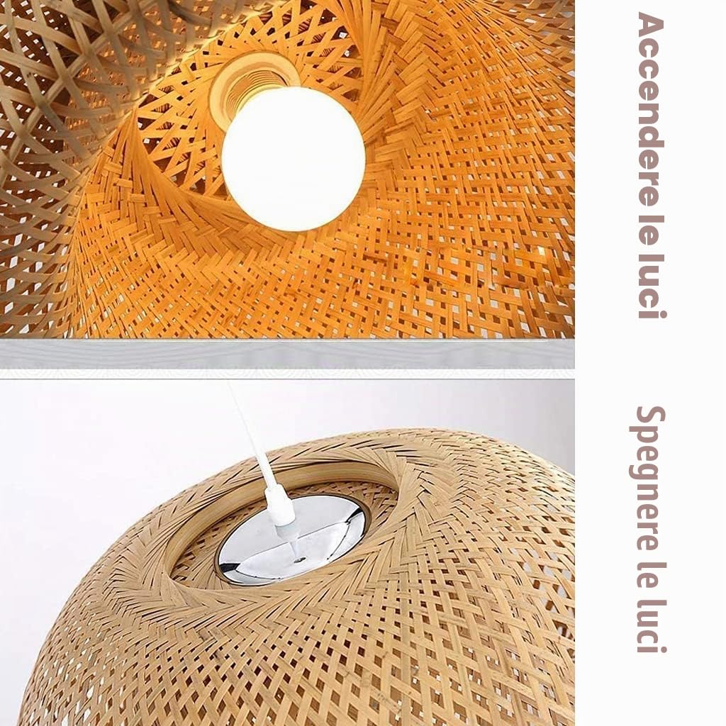Lampada A Sospensione Vintage Lampadario Bambù Naturale in Rattan Intrecciato E27 Retro Altezza Regolabile Lampada Da Soffitto Ristorante Sala Da Tè Cafe Il Giro Paralume Illuminazione Luci ,38cm