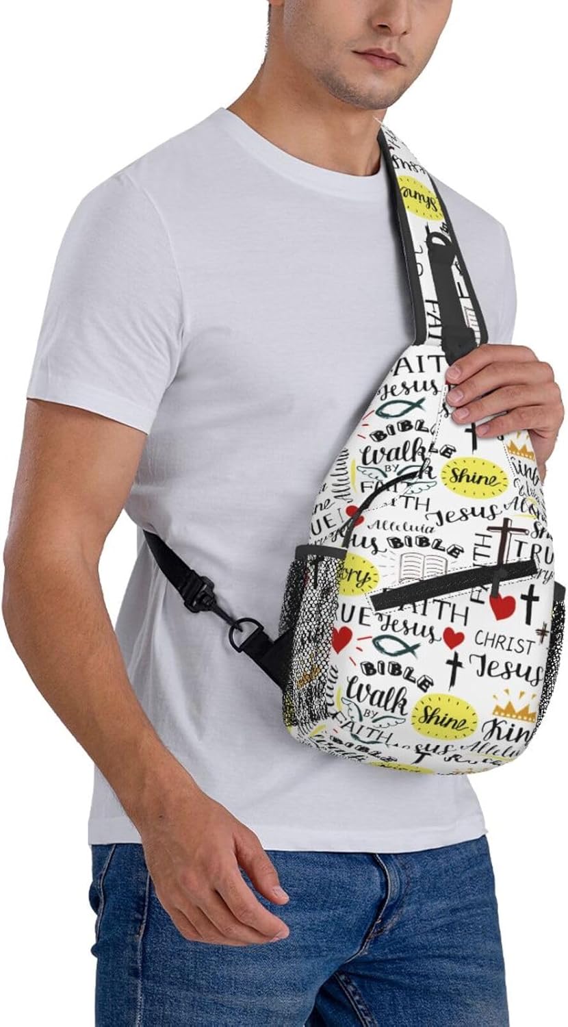 Christian Jesus Cross Crossbody Sling Bag For Women Men Adjustable Chest Bag Cute Shoulder Backpack Daypack For Sport Travel Hiking