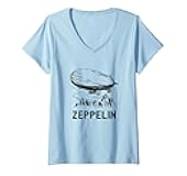 Womens Vintage Retro Zeppelin - Dirigible Airship Sketch V-Neck T-Shirt