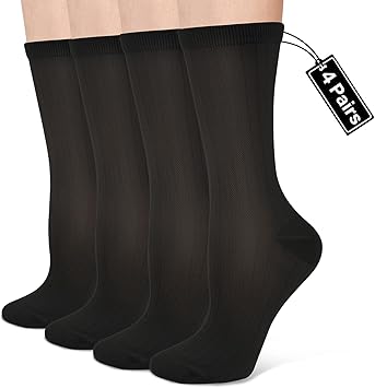 Compression Crew Socks for Women Thin Lightweight 15-20 mmHg for Athletic Nurses Circulation Support Socks, 4 Pairs