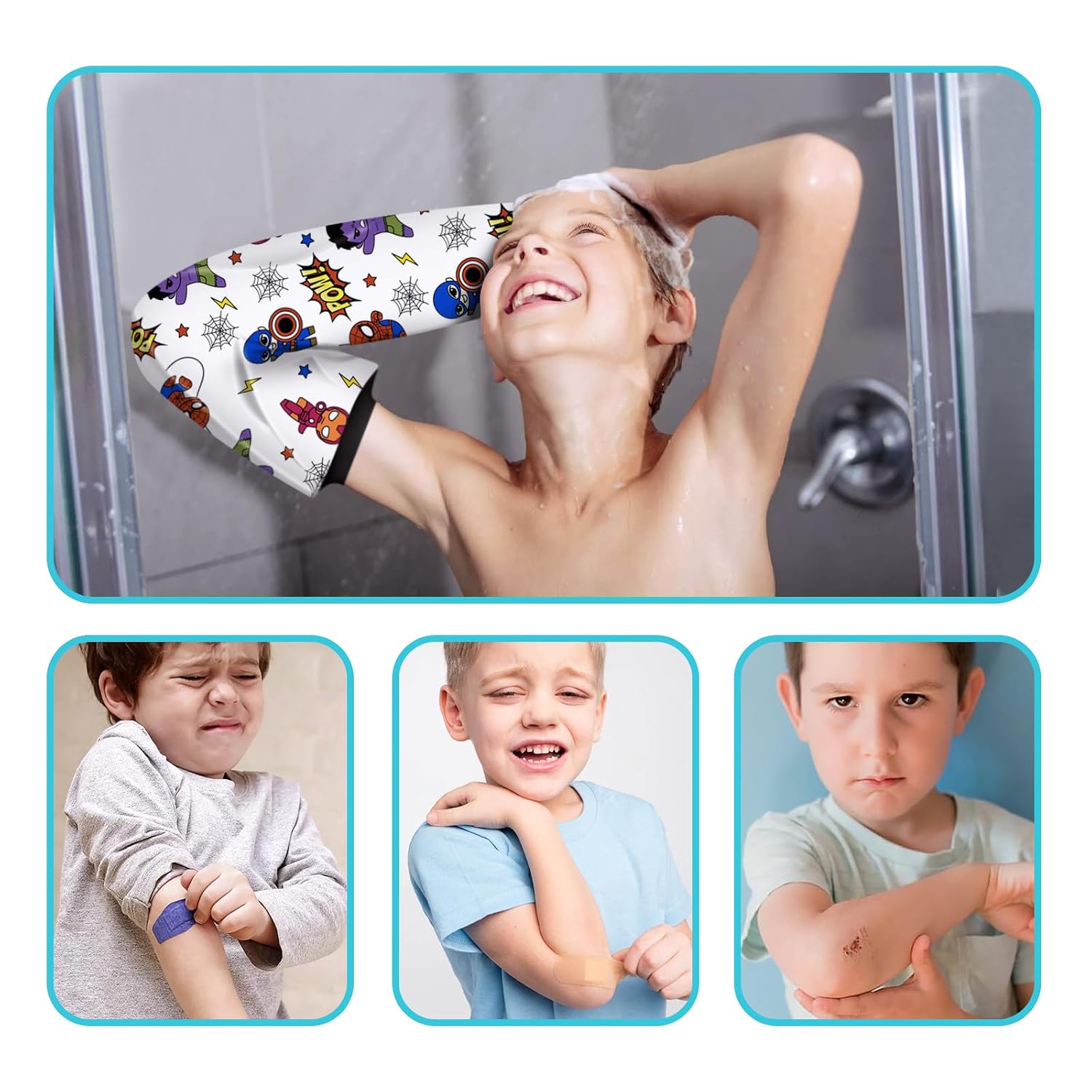 Kids Cast Cover for Shower Arm, Superhero Design, Ages 4–9