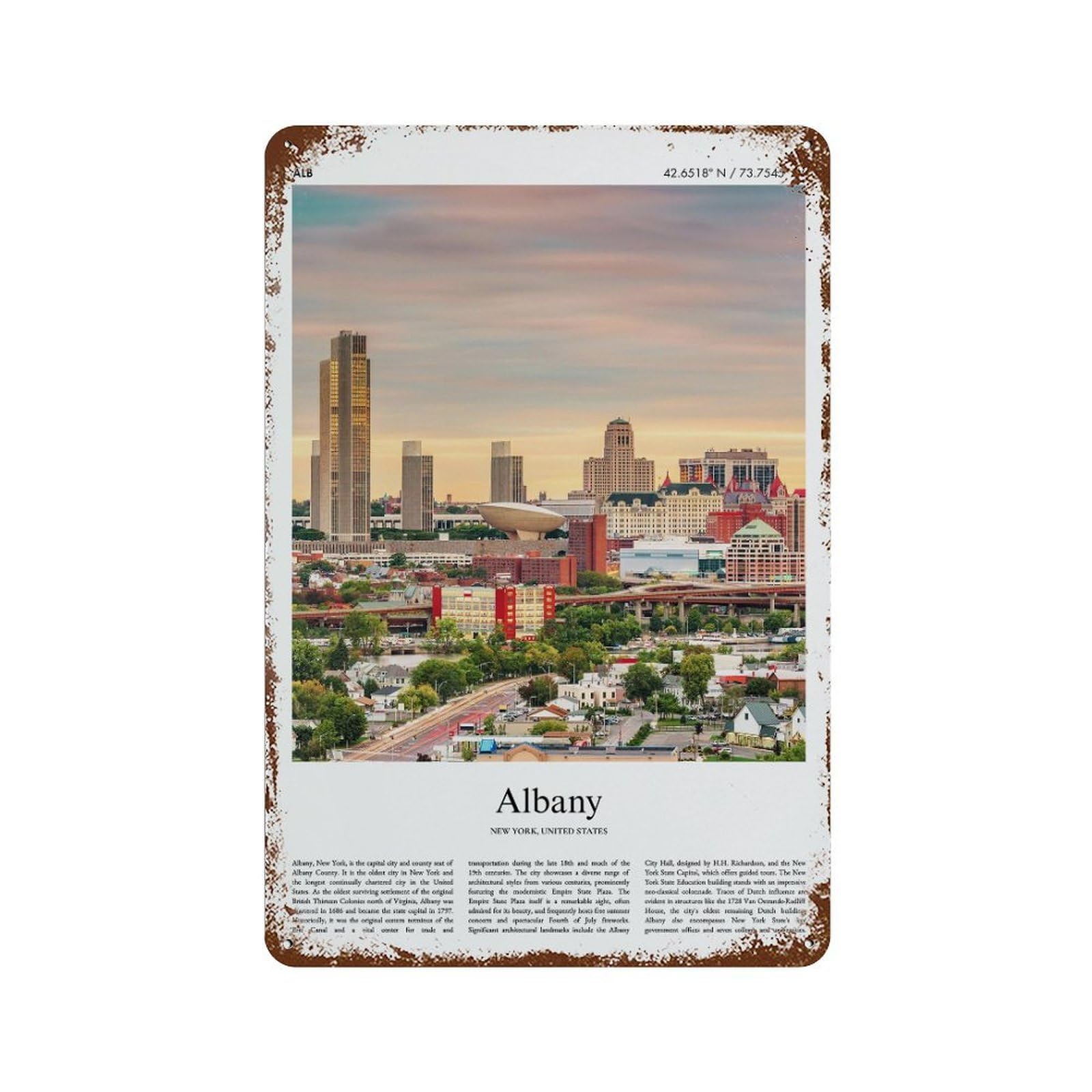 xiaoxiaoshen Albany New York, United States, USA City Scenery Wall Decor Art Metal Tin Poster Modern Home Decor Art Home Bar Shop Decorations Vintage Sign 30x20cm