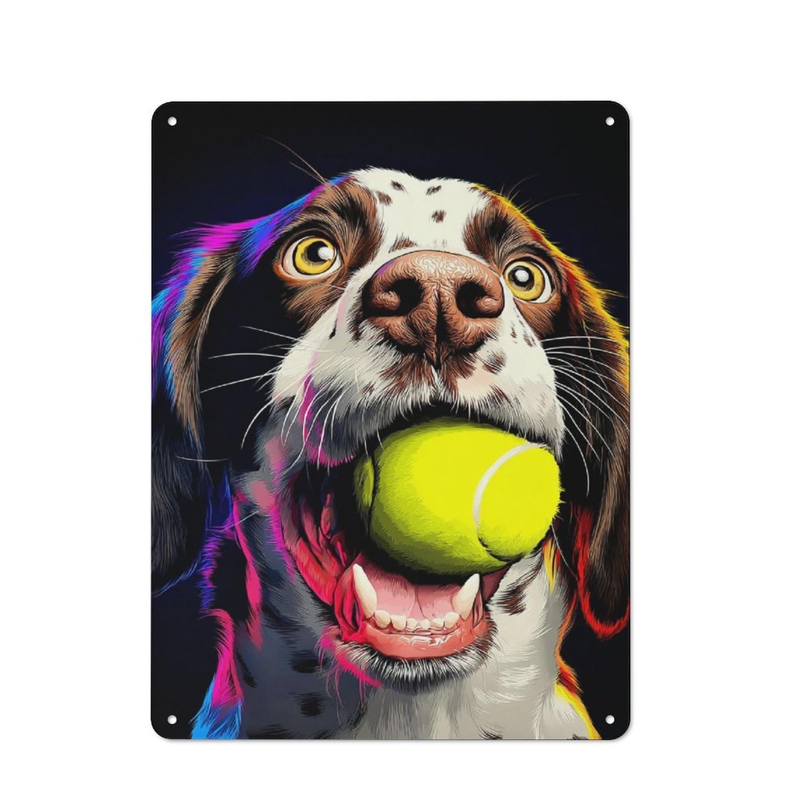 Junmoney Colorful Dog With Tennis Ball Vintage Metal Wall Decor 40X30cm, Vintage Tin Sign For Bakery, Diner, Cafe Or Family Room