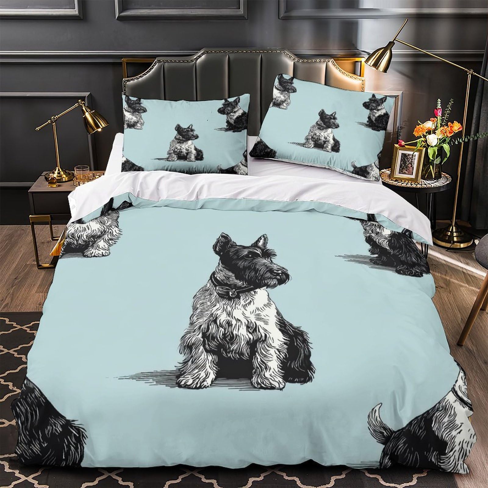 Housse de couette Scottish Terrier 3D illustration noir et blanc