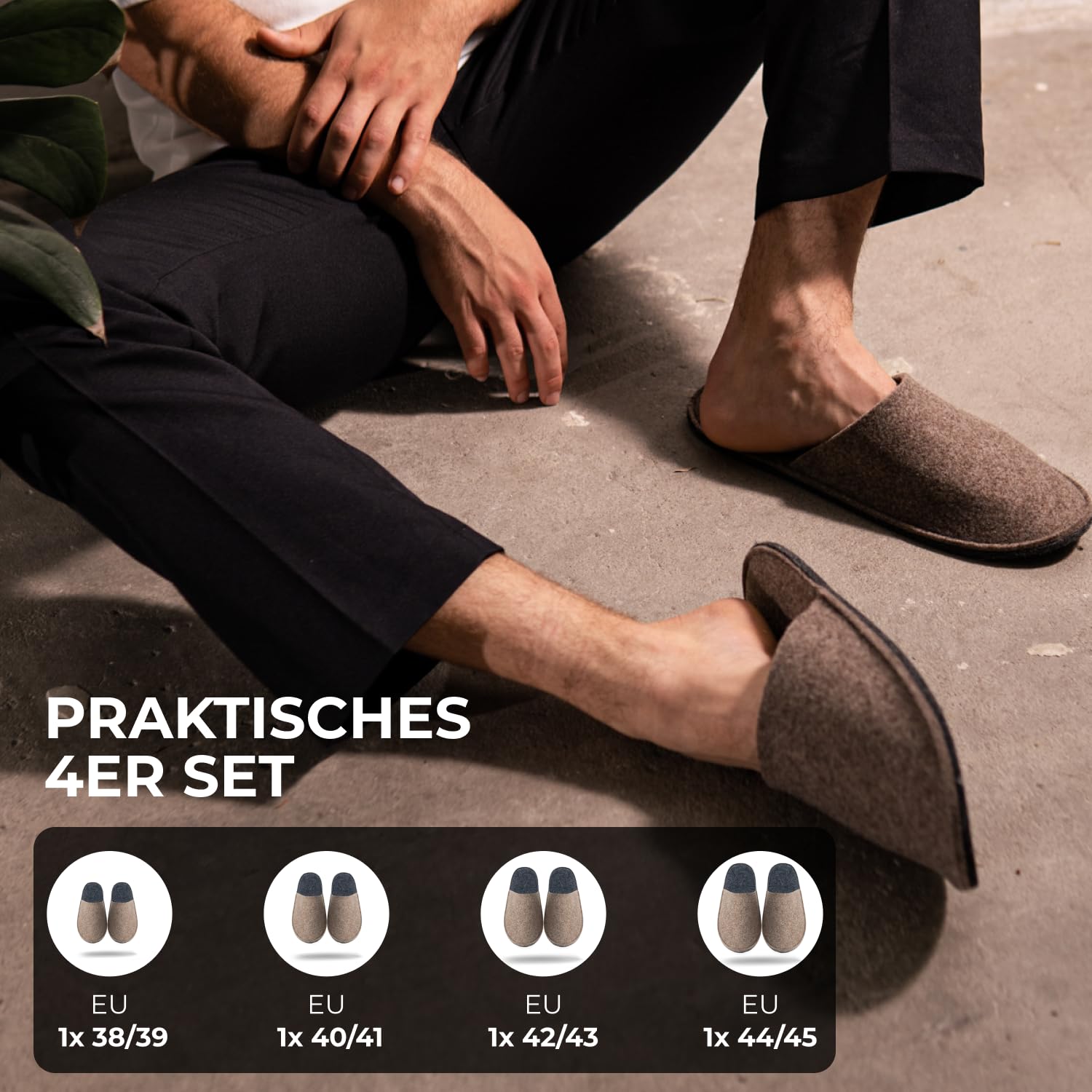 Wollfilz Gästehausschuhe Set mit Anti-Rutsch Sohle - Made in Germany - Gästepantoffeln Unisex Hausschuhe Gäste EU 36-47