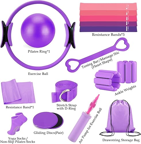 Miniatura 5 de Kit de pilates para entrenamientos en casa  Juego de equipo de pilates con anillo, pelota, bandas de resistencia, accesorios de pilates, kit